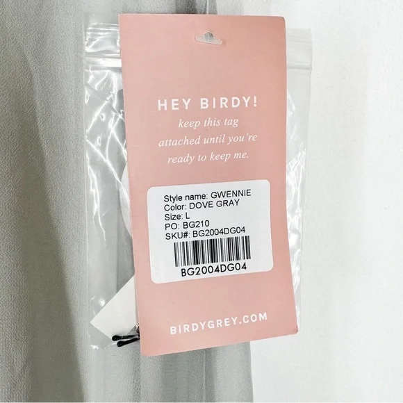 NWT Birdy Grey Gwennie Dove Gray Chiffon Dress Women’s Size Large - Picture 15 of 15